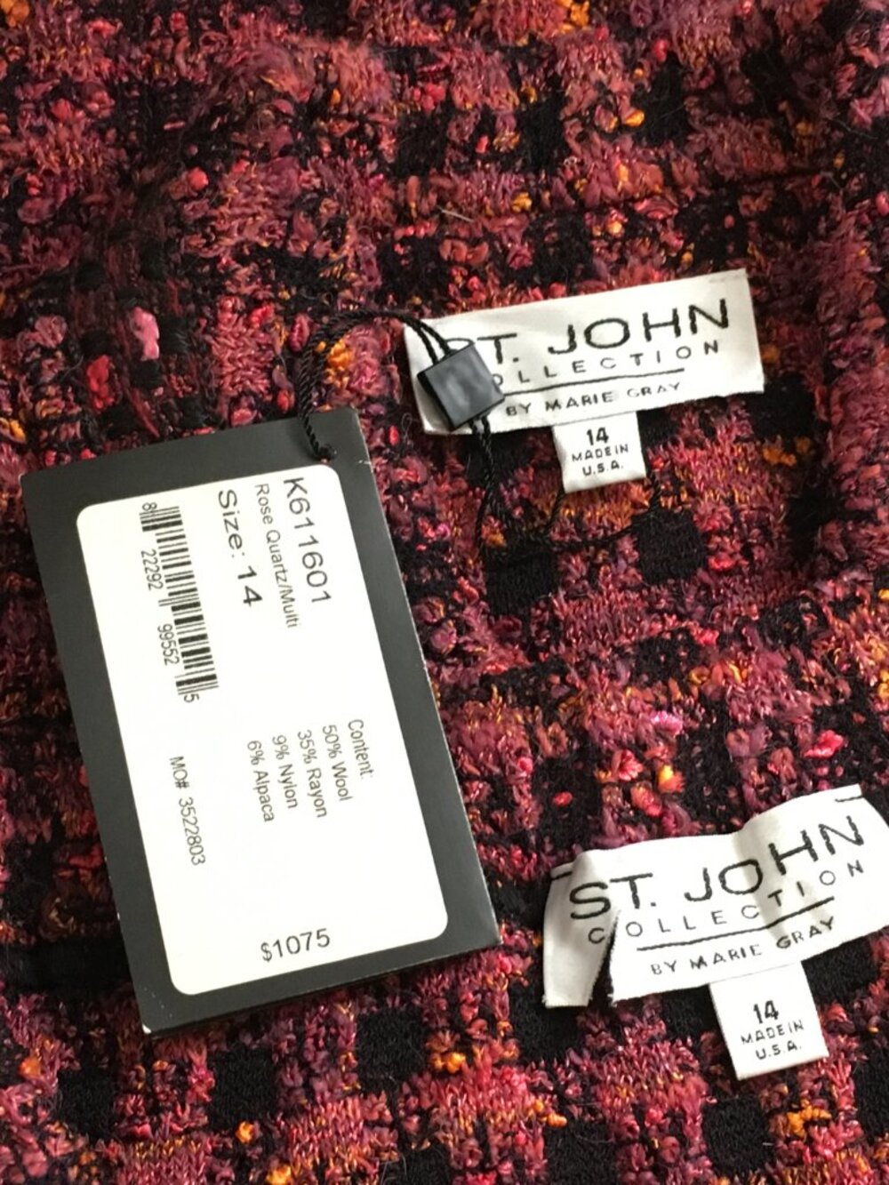 NWT NEW St John knit rose quartz maroon multi jacket skirt suit 14 - Picture 10 of 10